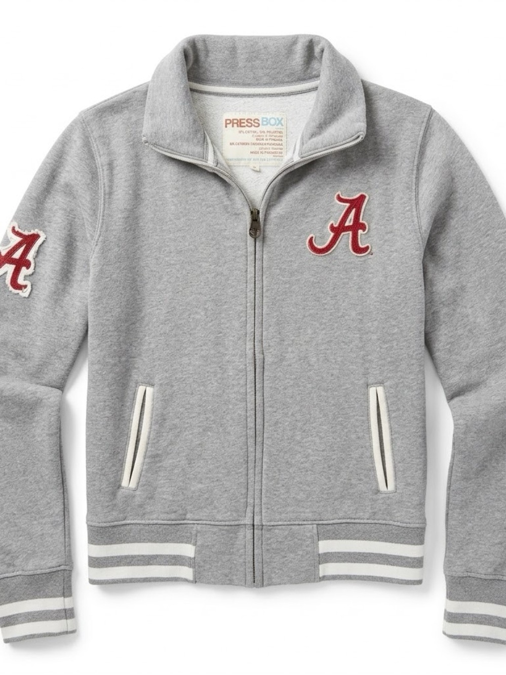 Press Box Alabama Crimson Tide Roll Tide Gray Full Zip Sweatshirt Size M
